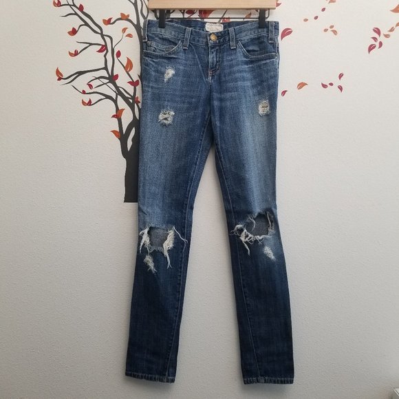 CURRENT/ELLIOT The Skinny Washboard Destroyed Jeans Size 25 - Picture 2 of 8